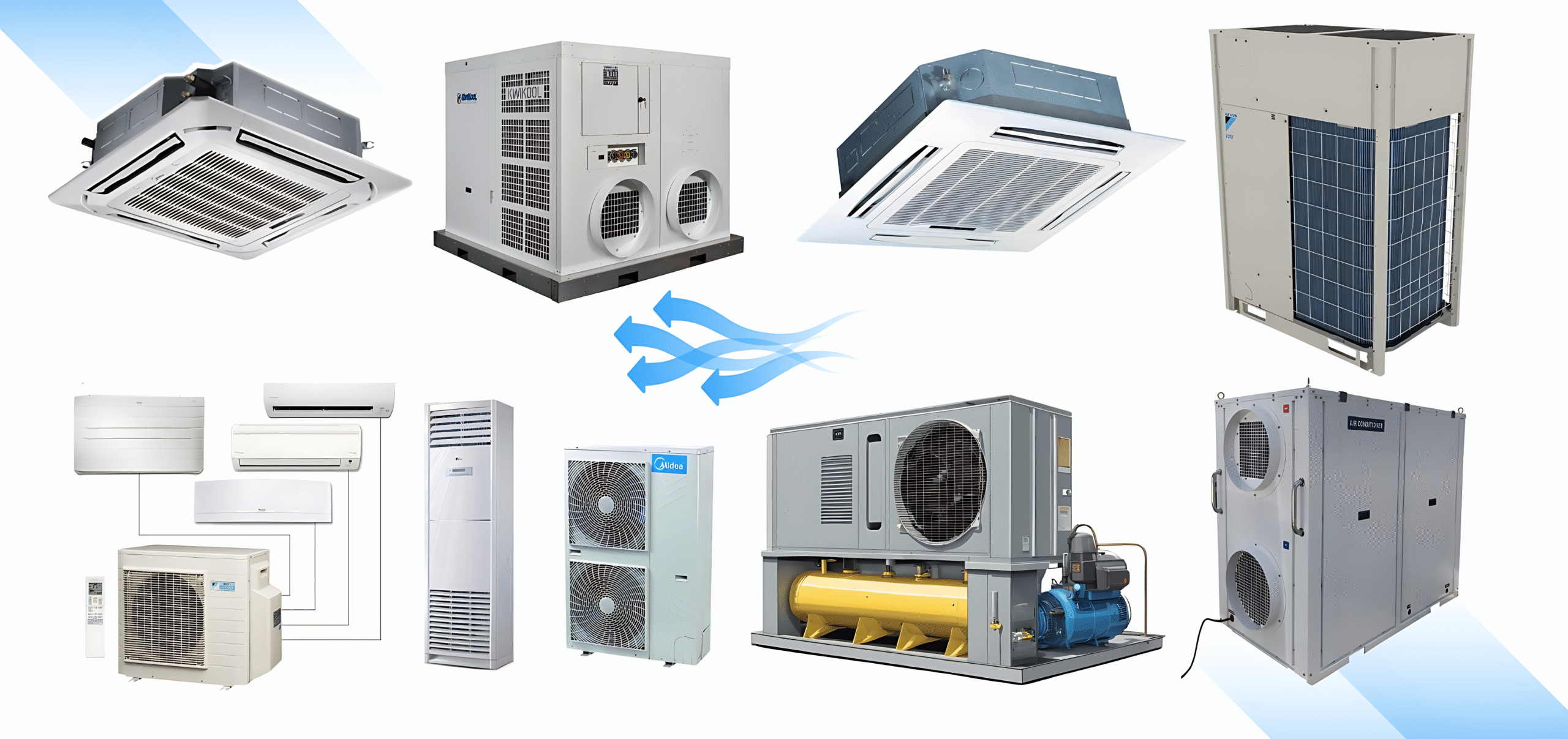 Kumpulan AC skala besar sebagai penunjuk bahwa ACnusacare melayani perawatan dan service AC besar